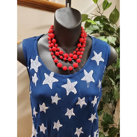 7 Islands American Flag Multicolor Rayon Round Neck Knee Length Dress 2X - Picture 2 of 10